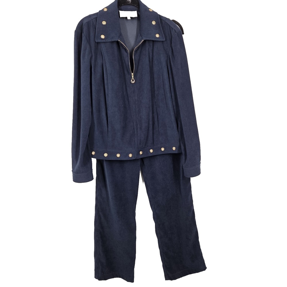 ST. JOHN SPORT by Marie Blue 2-Piece Faux Suede Jacket Pant Tracksuit M/10
